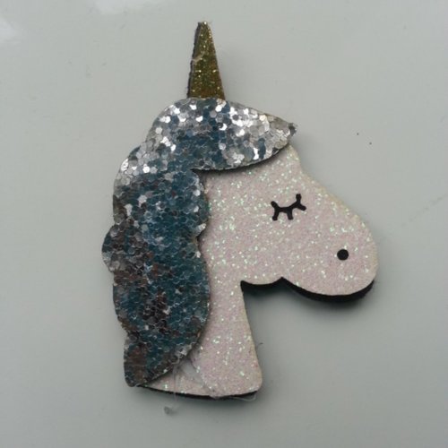 Applique licorne pailletée blanc et argent 60mm