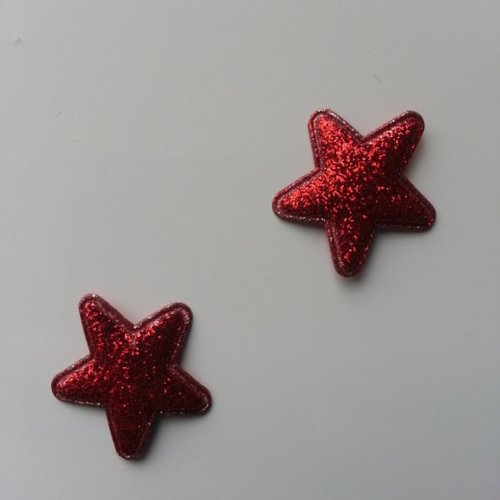 Lot de 2 étoiles en tissu matelassé et pailleté de 25mm rouge