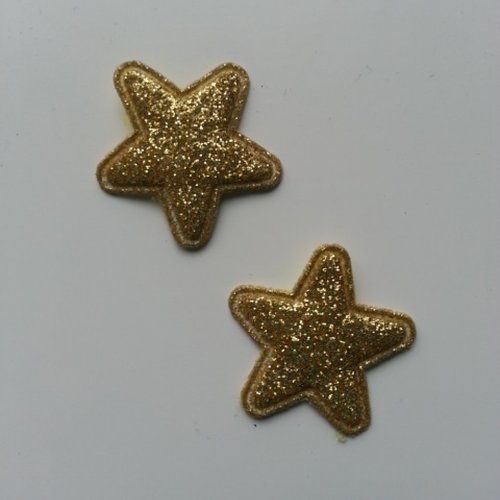Lot de 2 étoiles en tissu matelassé et pailleté de 25mm doré, or