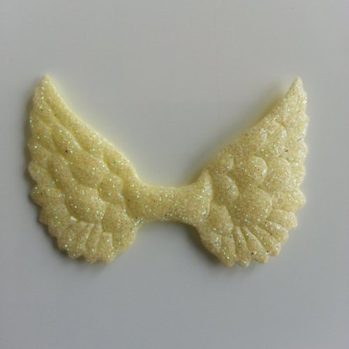 Applique ailes d'ange en tissu pailleté  50*30mm jaune pale