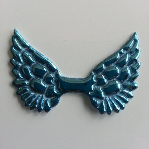Applique ailes d'ange en tissu brillant 50*30mm bleu turquoise