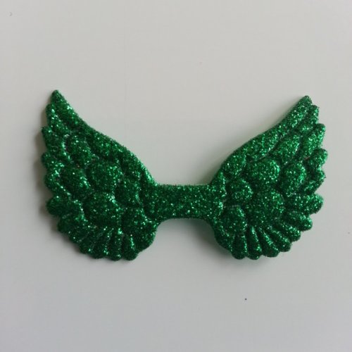 Applique ailes d'ange en tissu pailleté  50*30mm vert sapin