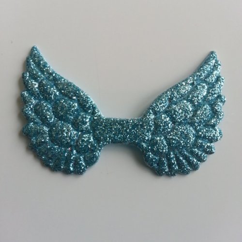 Applique ailes d'ange en tissu pailleté  50*30mm bleu