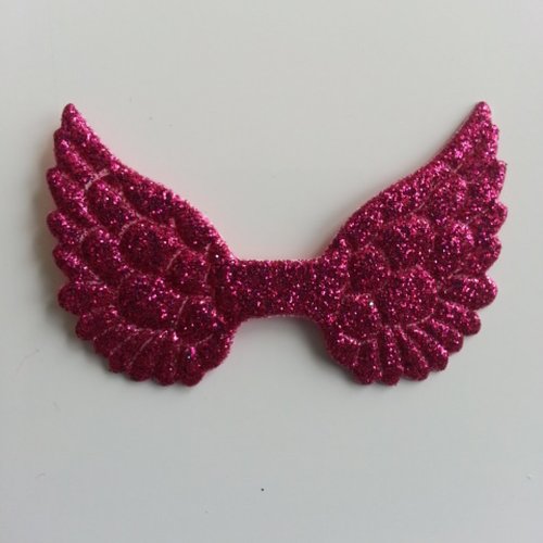 Applique ailes d'ange en tissu pailleté  50*30mm rose fuchsia