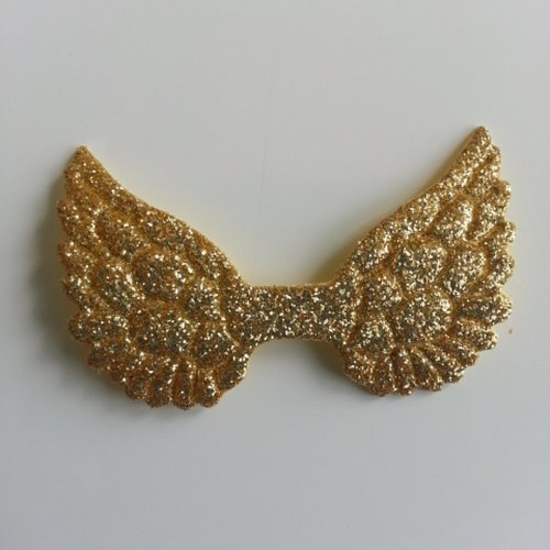 Applique ailes d'ange en tissu pailleté  50*30mm doré, or