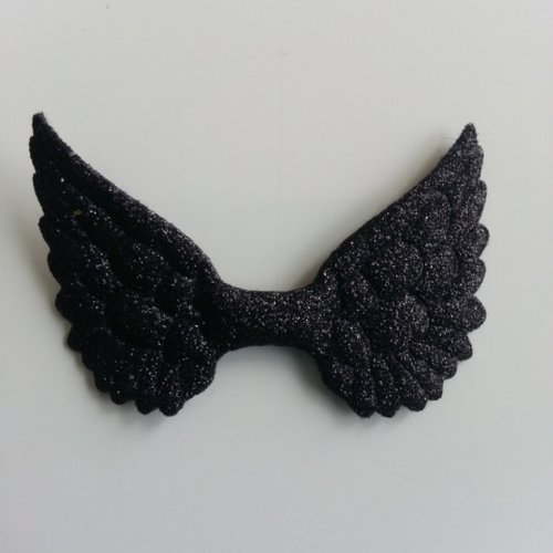 Applique ailes d'ange en tissu pailleté  50*30mm noir
