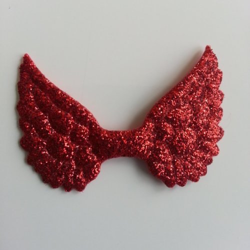 Applique ailes d'ange en tissu pailleté  50*30mm rouge