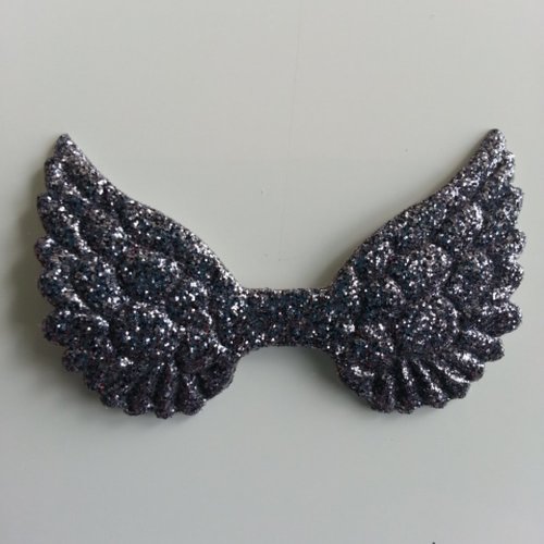 Applique ailes d'ange en tissu pailleté  50*30mm gris foncé