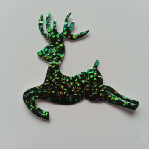 Renne  en tissu holographique vert    50*40mm