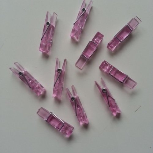 Pinces à linge en plastique rose 8*35mm en lot de 10