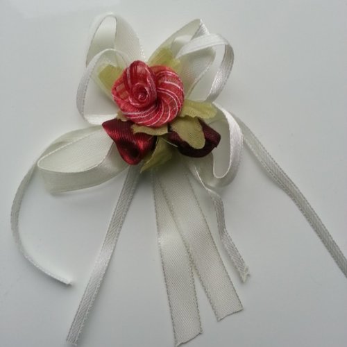 Noeud fleur rouge, bordeaux et ruban ivoire 60*90mm