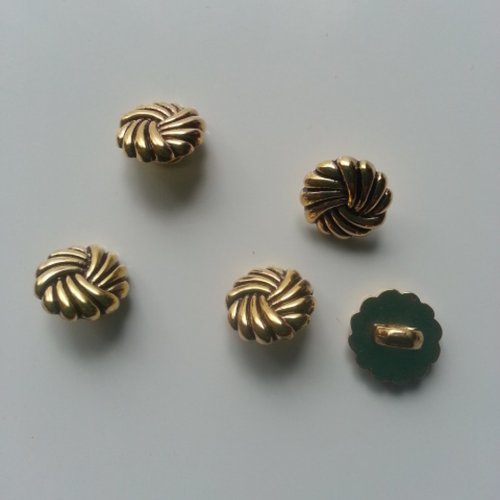 Lot de 5 boutons ronds plastique doré , or et noir  13mm
