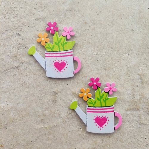 Lot de 2 arrosoir fleur coeur rose en bois 40*40mm