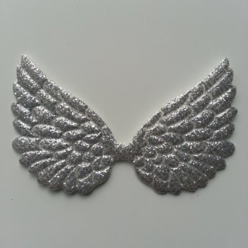 Applique ailes d'ange en tisu pailleté  70*40mm argent