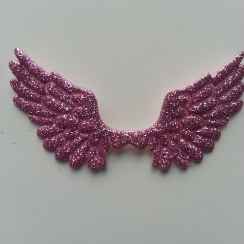Applique ailes d'ange en tisu pailleté  65*35mm rose