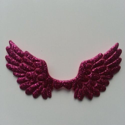 Applique ailes d'ange en tisu pailleté  65*35mm rose fuchsia