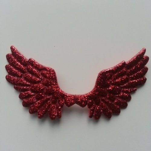 Applique ailes d'ange en tisu pailleté  65*35mm rouge