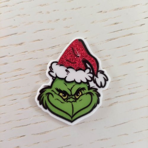 Cabochon plat en résine grinch noel  pailletté 40*45mm