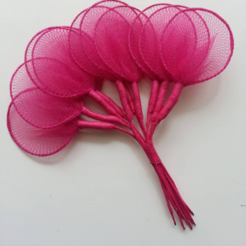 Lot de 10 raquettes en collant sur tige pour dragées ou fleurs en nylon rose fuchsia