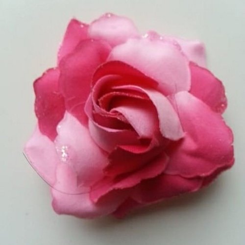 Rose en tissu pailletée rose 80mm
