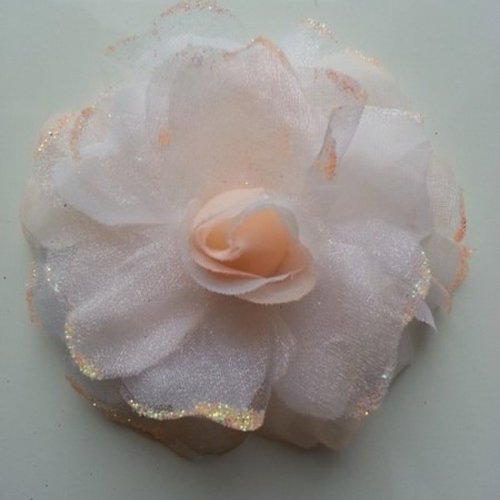 Fleur artificielle en tissu  pailletée 90mm pêche