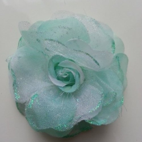 Fleur artificielle en tissu  pailletée 90mm vert