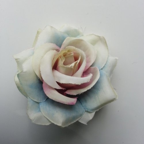 Rose artificielle en tissu de 60mm ivoire bleu vert