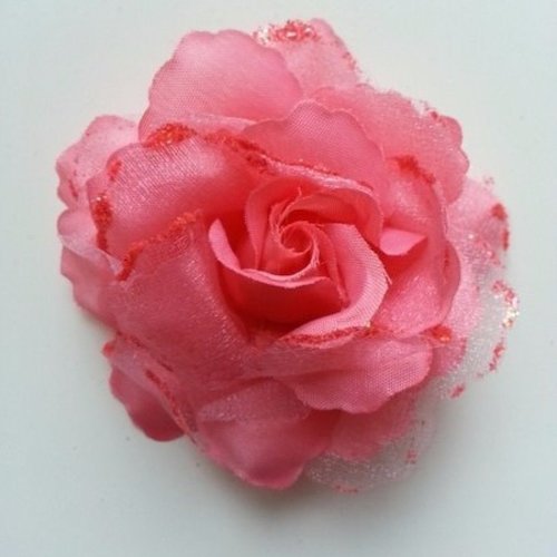 Rose  en tissu pailletée  saumon  70mm
