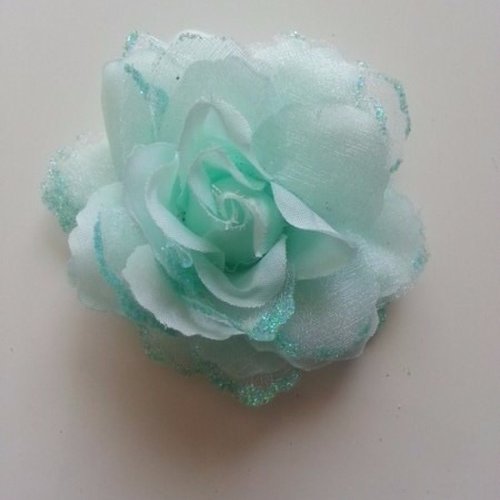 Rose  en tissu pailletée  verte  70mm