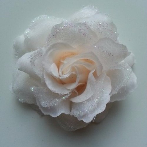 Rose  en tissu pailletée  pêche  clair 70mm