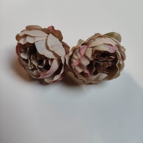 Fleur tissu pivoine beige et vieux rose  45mm