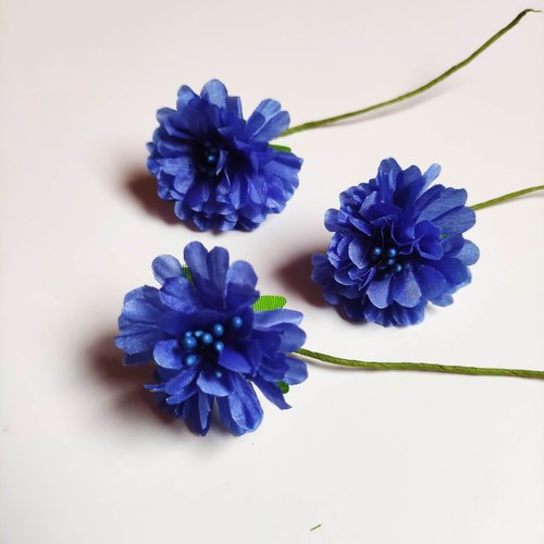 Lot de 3 fleurs artificielles en tissu et pistils bleu