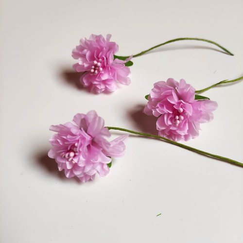 Lot de 3 fleurs artificielles en tissu et pistils rose