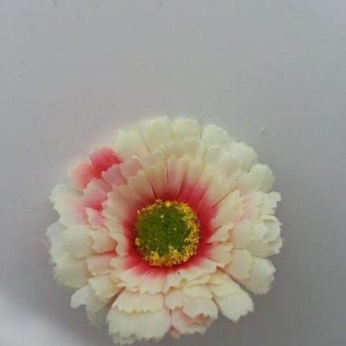 Fleur gerbera en tissu ivoire et rose  50mm