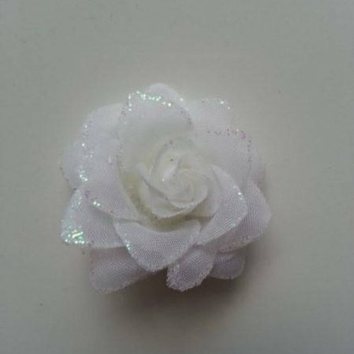 Fleur  en tissu pailletée  ivoire 50mm