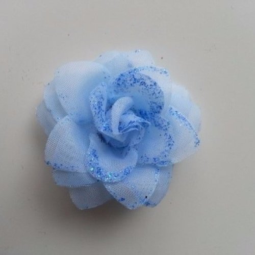 Fleur  en tissu pailletée  bleu 50mm