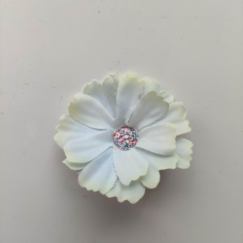Fleur en tissu  bleu et vert clair  40mm