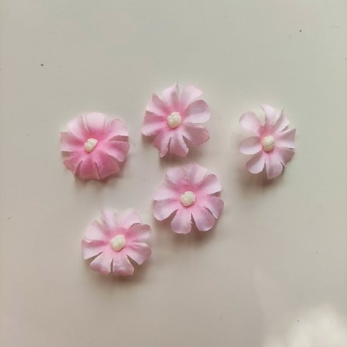 Lot de 5 fleurs en tissu rose de 20mm