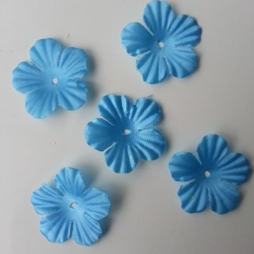 Lot de 5 fleurs en tissu bleu 35mm