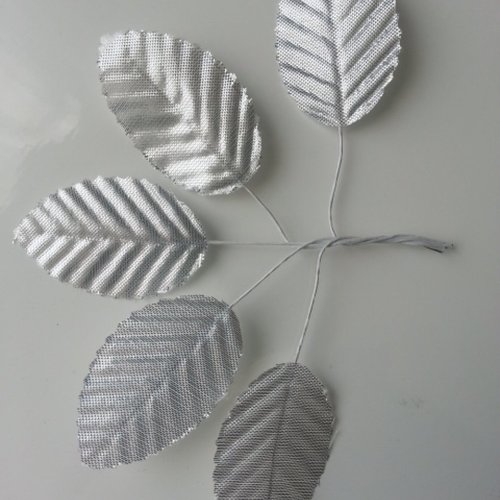 Lot 5 feuilles artificielles 30 x 50mm argent