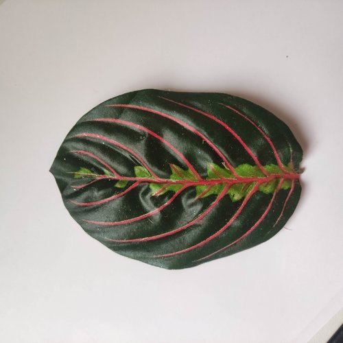 1 feuille artificielle en tissu  vertes et rose   8*12 cm