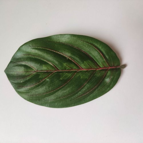 Feuille artificielle en tissu  vertes et rose  5,5*9 cm