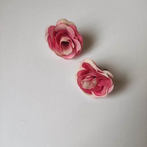 Rose artificielle en tissu de 35mm  rose fuchsia et ivoire