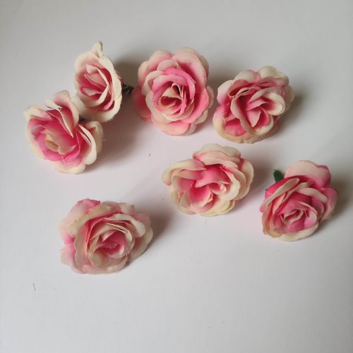 Rose artificielle en tissu de 35mm rose et ivoire