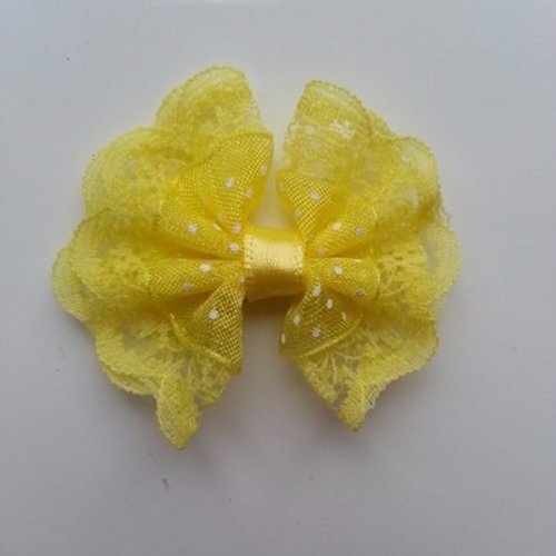 Noeud dentelle et organza à pois jaune