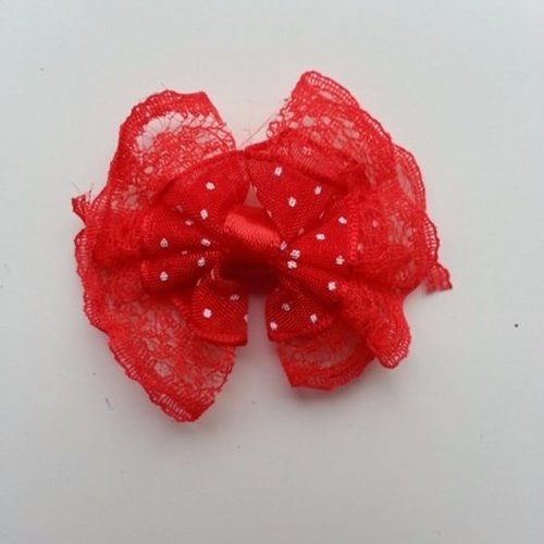 Noeud dentelle et organza à pois rouge