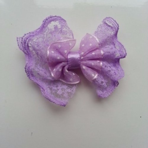 Noeud dentelle et organza à pois mauve
