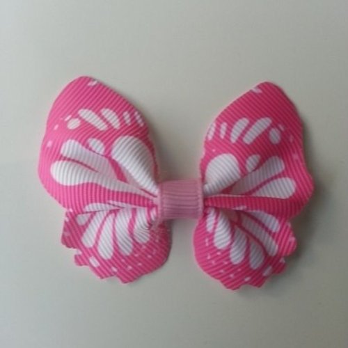 Noeud papillon en ruban gros grain 57*52mm rose et blanc