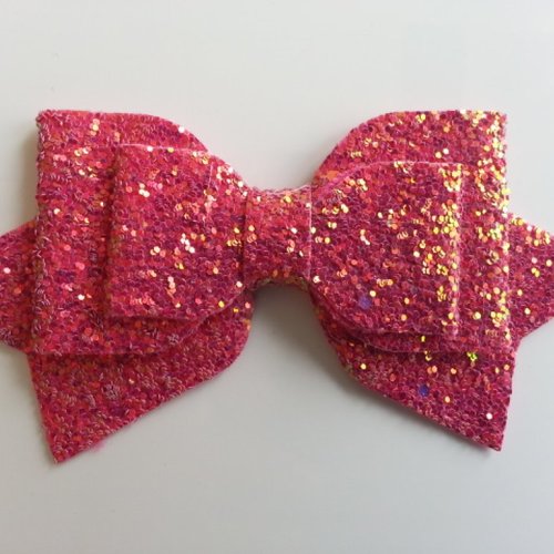 Gros noeud pailleté en simili 12,5*6cm rose saumon