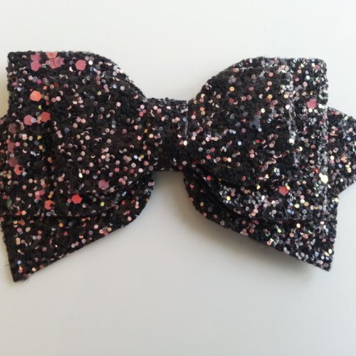 Gros noeud pailleté en simili 12,5*6cm noir